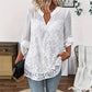 👚 SCONTO DEL 50% A TEMPO LIMITATO! ✨ Camicetta con scollo a V e inserti in pizzo – Ricamata, maniche arrotolabili, eleganza disinvolta 🌸