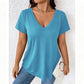 T-shirt da donna casual a maniche corte con scollo a V.