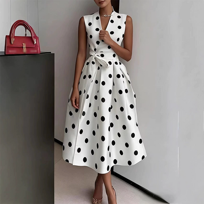 👗 50% SCONTO! 🌸 Vestito Donna a Pois, Scollo a V & Senza Maniche – Leggero, Elegante & Versatile – Perfetto per Tutti i Giorni, Ufficio o Occasioni Speciali – Look Senza Tempo con Freschezza ✨