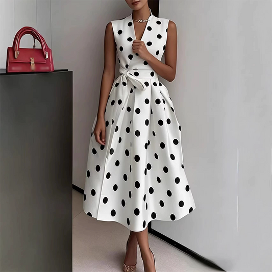 👗 50% SCONTO! 🌸 Vestito Donna a Pois, Scollo a V & Senza Maniche – Leggero, Elegante & Versatile – Perfetto per Tutti i Giorni, Ufficio o Occasioni Speciali – Look Senza Tempo con Freschezza ✨