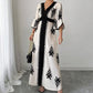 Maxi Vestito Elegante da Donna con Scollo a V e Stampa