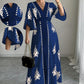 Maxi Vestito Elegante da Donna con Scollo a V e Stampa