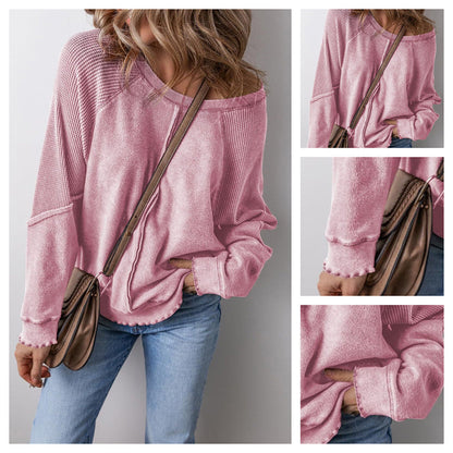 🌸 50% DI SCONTO ORA! 🌸Maglia a Maniche Lunghe in Tessuto Waffle da Donna