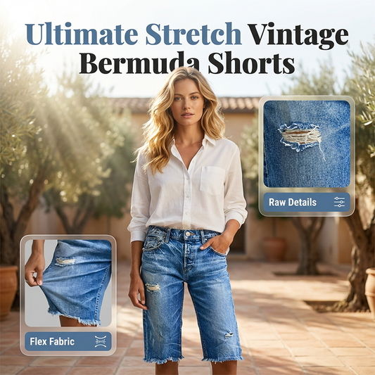 🎁Nuovi Arrivi 2026 50% OFF💥Bermuda di Jeans Casual Effetto Consumato da Donna – Elasticità 4 Direzioni, Orlo Grezzo, Stile Vintage 🌿