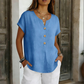 Maglietta casual da donna con scollo a V e bottoni