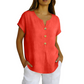 Maglietta casual da donna con scollo a V e bottoni