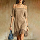 Abito da donna con spalle scoperte, spalline e frange