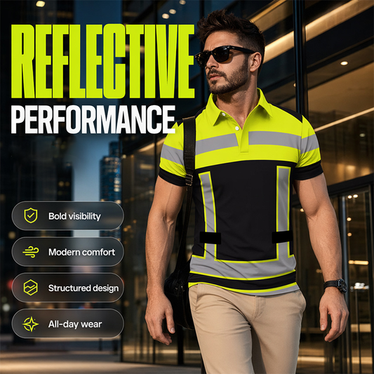 Camicia a Maniche Corte ad Alta Visibilità con Strisce Riflettenti da Uomo
