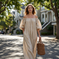 Vestito Maxi da Donna con Spalle Scoperte e Maniche a Lanterna