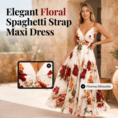 🌺 NUOVO ARRIVO 👗 Vestito Maxi Floreale da Donna – Spalline Sottili Regolabili, Silhouette Fluente & Eleganza Estiva ✨