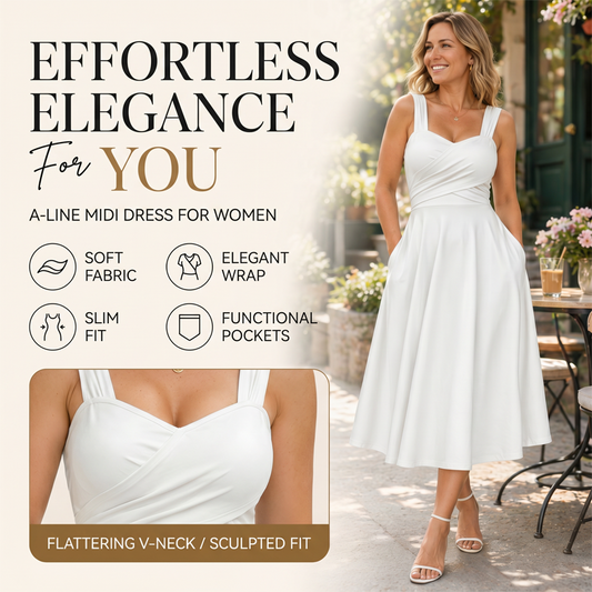 🖕50% DI SCONTO 50K+ VENDUTI👗Abito Midi da Donna a Linea A con Vita Incrociata – Nasconde Pancia e Fianchi