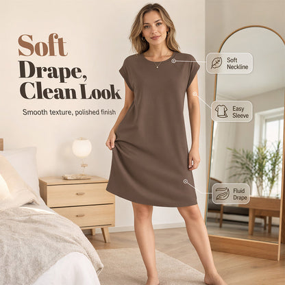 Vestito Tinta Unita con Scollo Rotondo da Donna