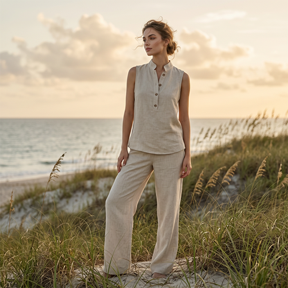 🎉 OFFERTA LIMITATA 50% DI SCONTO! 💕 Set da Donna Minimalista con Top Senza Maniche e Pantaloni a Gamba Larga