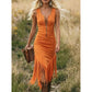 Abito Slim Senza Maniche con Frange in Stile Western Retro