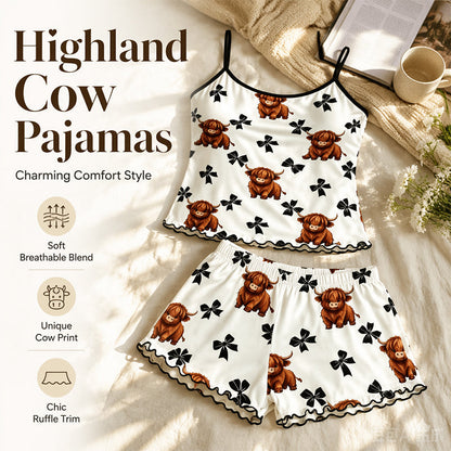 🌸 -50% ADESSO! 🌸 Set pigiama con canotta a spalline con motivo “Mucca delle Highlands”