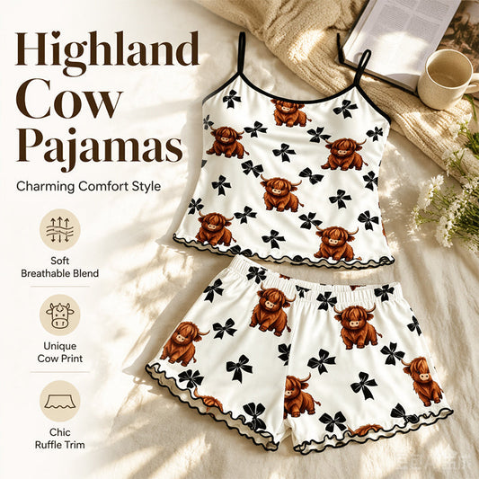 🌸 -50% ADESSO! 🌸 Set pigiama con canotta a spalline con motivo “Mucca delle Highlands”