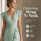 Abito Maxi in Chiffon con Scollo a V e Volant da Donna