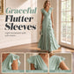 Abito Maxi in Chiffon con Scollo a V e Volant da Donna