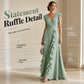 Abito Maxi in Chiffon con Scollo a V e Volant da Donna
