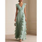 Abito Maxi in Chiffon con Scollo a V e Volant da Donna