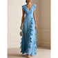 Abito Maxi in Chiffon con Scollo a V e Volant da Donna