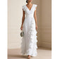 Abito Maxi in Chiffon con Scollo a V e Volant da Donna