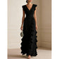 Abito Maxi in Chiffon con Scollo a V e Volant da Donna