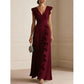 Abito Maxi in Chiffon con Scollo a V e Volant da Donna