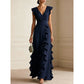 Abito Maxi in Chiffon con Scollo a V e Volant da Donna