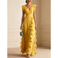 Abito Maxi in Chiffon con Scollo a V e Volant da Donna