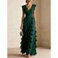 Abito Maxi in Chiffon con Scollo a V e Volant da Donna