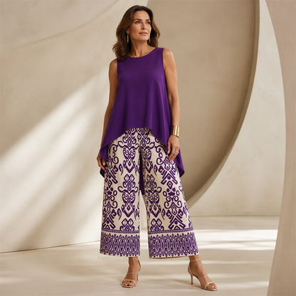 👗 Nuovi Arrivi 50% DI SCONTO💥 Completo Casual da Donna Canotta Senza Maniche & Pantaloni a Gamba Larga — Coordinato Rilassato con Pantaloni a Vita Alta