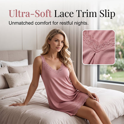 🛏️ Camicia da Notte da Donna con Pizzo e Scollo a V — Chemise Morbida in Modal con Spalline Regolabili