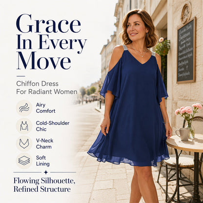 Abito estivo da donna in chiffon con spalle scoperte