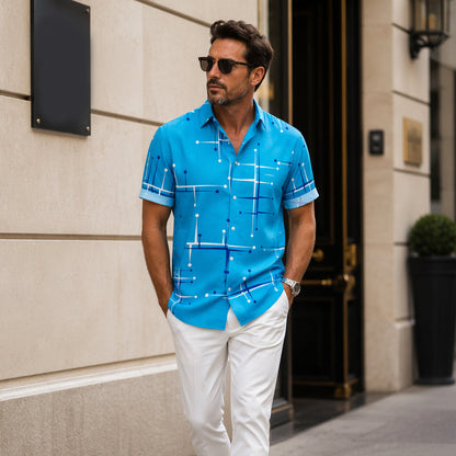 🌴✨ Camicia Estiva da Uomo con Stampa Geometrica 👔🌊 - Vestibilità Comoda | Tessuto Morbido | Taglia S-5XL | Perfetta per Vacanze & Spiaggia