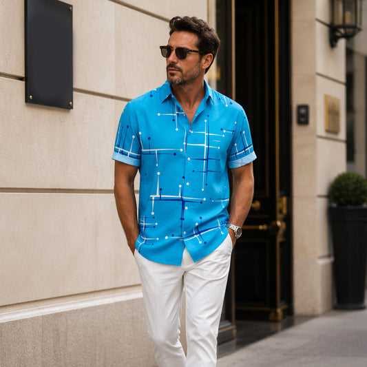 🌴✨ Camicia Estiva da Uomo con Stampa Geometrica 👔🌊 - Vestibilità Comoda | Tessuto Morbido | Taglia S-5XL | Perfetta per Vacanze & Spiaggia
