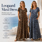 🌸 50% DI SCONTO ORA! 🌸 Abito Maxi da Donna con Stampa Leopardata e Tasche, Maniche Corte, Casual