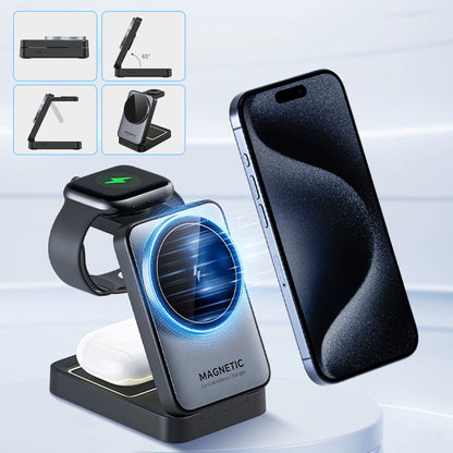 Caricatore Wireless Rapido 3 in 1 da 15W Pieghevole