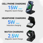 Caricatore Wireless Rapido 3 in 1 da 15W Pieghevole