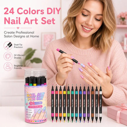 Set di 24 penne per nail art a doppia punta