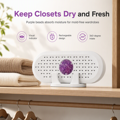 💧Mini Deumidificatore Riutilizzabile 🏠 | Assorbe l'Umidità con Silica Gel e Finestra Visiva | Ideale per Armadi e Cassetti | Ricarica USB, Compatto