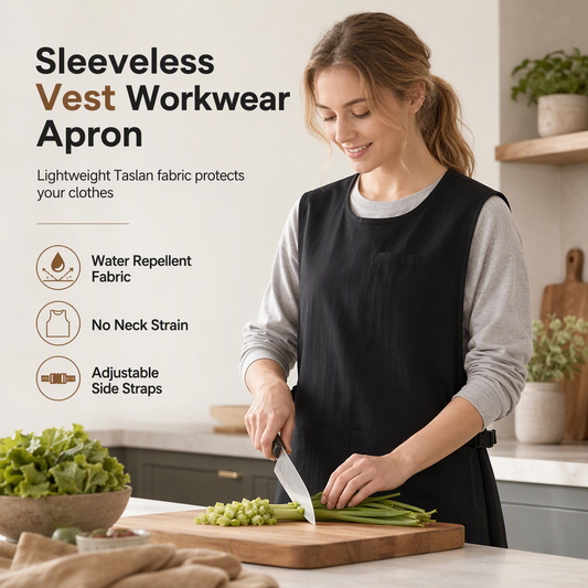 🍳 Grembiule da Lavoro a Gilet Impermeabile ✨ | Design Ergonomico Senza Trazione sul Collo 🦺 | Tessuto Idrorepellente e Antimacchia 💧 | Cinghie Regolabili e Tasche, 5 Colori 🍽️