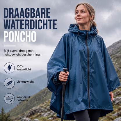 Unisex waterdichte lichtgewicht regenponcho met capuchon