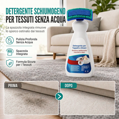 🧼 Smacchiatore Schiumogeno a Secco per Tessuti e Tappeti 🧽 | Spazzola Integrata Senza Acqua ✨ | Elimina Macchie Ostinate e Odori Animali per Divani, Materassi e Auto 🛋️🐾