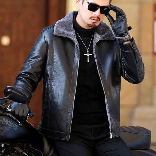 Faux Fleece Lined Leather Warm Jacket