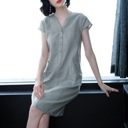 Women's Half Button Solid Color Dress