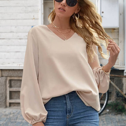 Puff Sleeve V-neck Tops Blouse