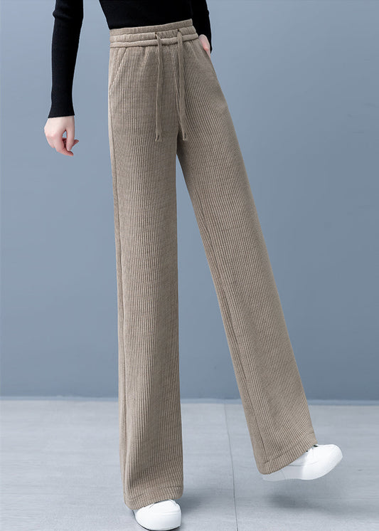 Thickened Solid Color Wide-Legged Drawstring Straight Pants