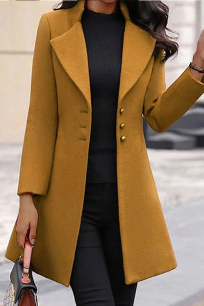 SOLID STAND COLLAR SLIM LAPEL COAT