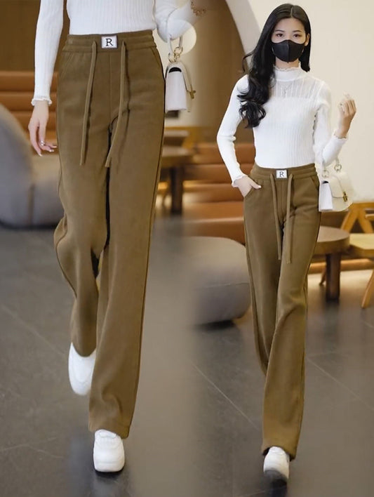 Women's  Thickened Warm Wide-Legged Drawstring Straight Pants